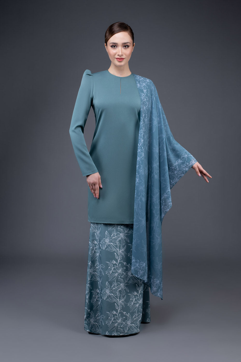 RR Baju Kurung Modern Flora Shawl Set in Sage Green