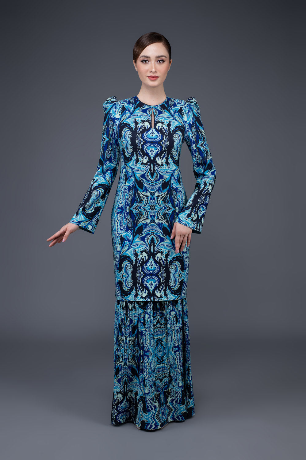 RR Baju Kurung Modern Pleated Ivy in Dark Blue