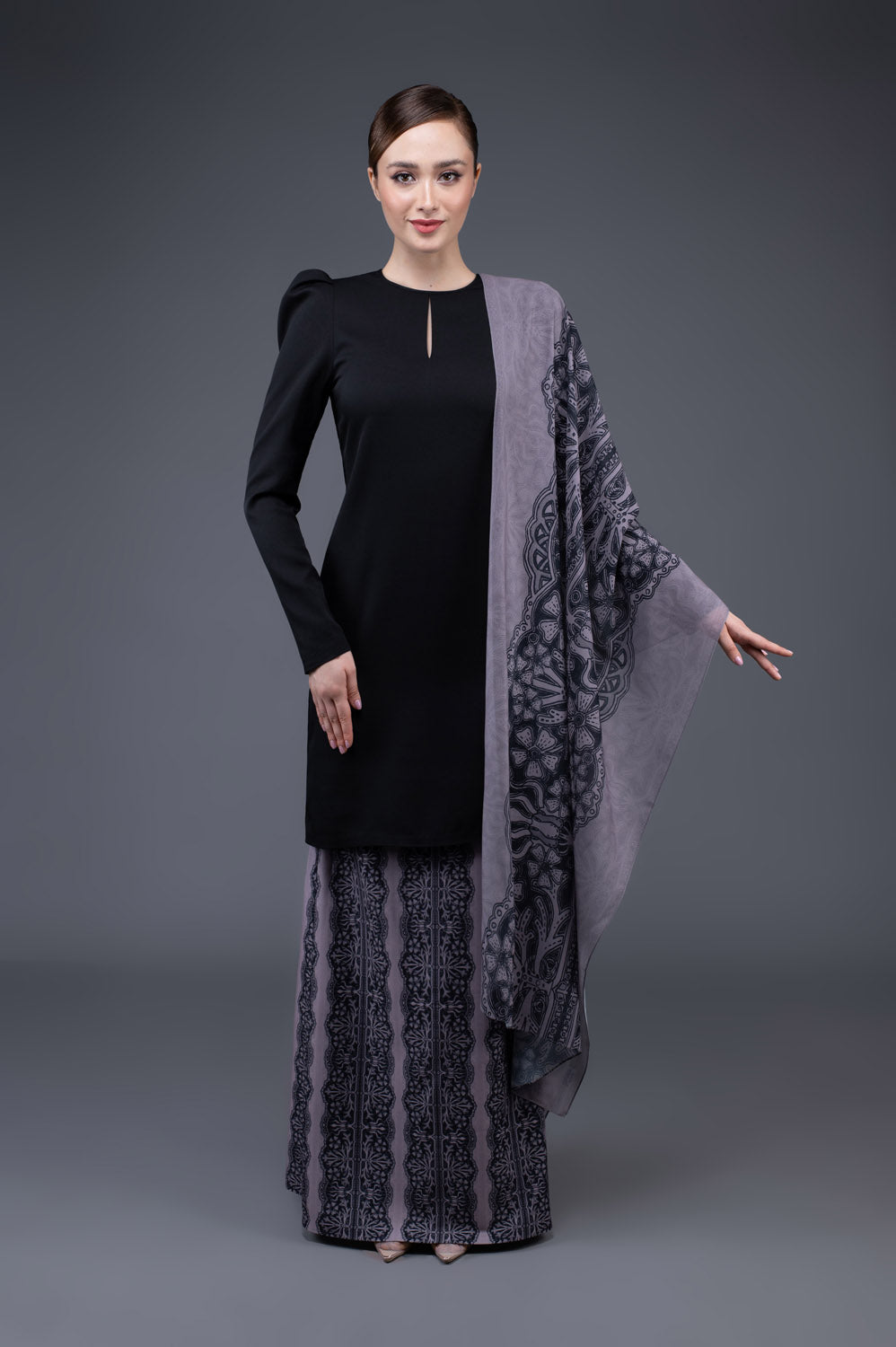 RR Baju Kurung Modern Ravel Shawl Set in Black