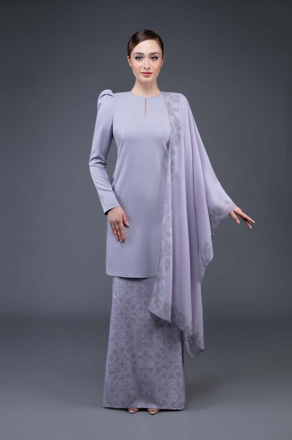 RR Baju Kurung Modern Tibet Shawl Set in Lilac