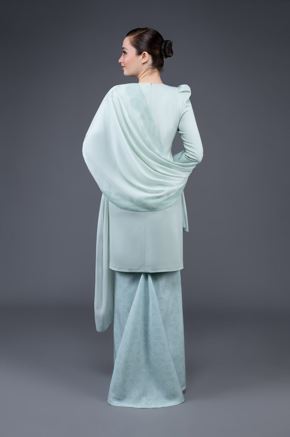 RR Baju Kurung Modern Tibet Shawl Set in Mint Green